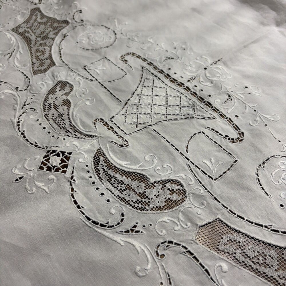 Vintage Hand Embroidered & Cutwork In Madeira Curtain/ Valance 70”x 28"